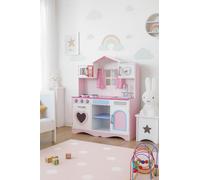Leomark Cocina de Madera Grande para Niñas Rosa con Luz y Sonido + Juego de Ollas Metálicas y Utensilios | Cocina Infantil de Juguete con Horno, Fregadero, Microondas y Estantes