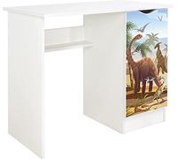 leomark Escritorio de Oficina con el Compartimiento - Roma/Dim: 90/50/77 (Alto) cm/Mesa de Ordenador para Niños, Blanco/Dino, Mesa de Madera de Trabajo o Estudio
