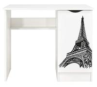 leomark Escritorio de Oficina con el Compartimiento - Roma/Dim: 90/50/77 (Alto) cm/Mesa de Ordenador para Niños, Blanco/Torre Eiffel, Mesa de Madera de Trabajo o Estudio