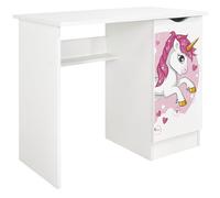 leomark Escritorio Roma de Madera para Estudio y Trabajo Unicornio Rosa | Roma/Dim: 90/50/77, Cm/Mesa de Ordenador para Niños, Blanco/Unicornio Rosa, 77 (Alto) cm, un niño o adolescente, Ancho: 50 cm