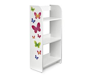 leomark Estantería de Madera para Niños - Mariposas - Tres Estantes, Librero para Dormitorio, Altura 102,5 cm