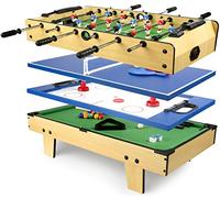 Leomark Mesa Multifuncional Multijuegos Futbolin Mesa de Juego 4 en 1 (futbolín, Billar, Tenis, Hockey) Buena Diversión para Niños Deporte Madera, Dimensiones: 82 x 43,5 x 20(A) cm