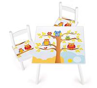 leomark Mesa y sillas Infantiles de Madera Blanca para niños y niñas, Conjunto ergonómico y Seguro, Mesa de Juegos y Dibujo, Muebles habitación Infantil, Idea Regalo práctica, Búhos