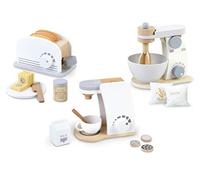 Leomark Set Cocina Madera Niños Batidora Tostadora Cafetera Accesorios Juguete Pasteles Desayuno Café Bol Tostadas Taza Mantequilla Miel Harina Azúcar Creatividad Motricidad Regalo Infantil 3 Años