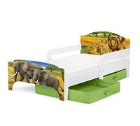 leomark Smart Cama Infantil de Madera - África Safari - Marco de Cama, Colchón y Cajón, robustro Cómodo Dormitorio Impresa, Muebles para Niños, Espacio para Dormir: 140/70
