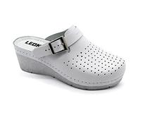 LEON 1000 Zuecos Mules Zapatillas Zapatos de Cuero, Mujer, Blanco, EU 39