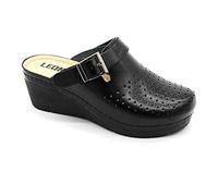 LEON 1000 Zuecos Mules Zapatillas Zapatos de Cuero, Mujer, Negro, EU 39