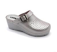 LEON 1000 Zuecos Mules Zapatillas Zapatos de Cuero, Mujer, Perla, EU 40
