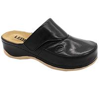 LEON 2019 Zuecos Zapatos Zapatillas de Cuero para Mujer, Negro, EU 38