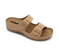 LEON 908 Sandalias Zuecos Mules Zapatillas Zapatos de Cuero, Mujer, Beige, EU 41