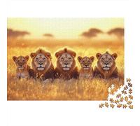 León Adulto y Cachorros Rompecabezas para Adultos |Hierba Dorada de Las llanuras africanas| 38x26cm/1000pcs Juegos Educativos De Decoración del Hogar