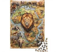 León Africano Mapa Puzzle de 1000 Piezas Papel para Adultos Vida Salvaje Atlas Familiar Relajación Decoración Regalo Educativo 38x26cm/1000pcs