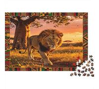 León Africano Puzzle de 1000 Piezas Puzzle para Adultos Papel Atardecer en la Sabana Relajación Decoración Regalo Familiar 38x26cm/1000pcs