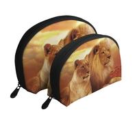 León Africano y Leona, Bolsa de Maquillaje de Concha, Monedero pequeño para Mujer, Bolsa de artículos de tocador, Bolsa de cosméticos, 2 Piezas
