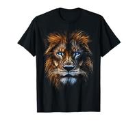 León Animal Retrato Amante Cara Motivo Ojos Azules Arte León Camiseta