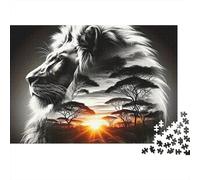 León Atardecer Africano Puzzle de 1000 Piezas para Adultos Papel Relajante Decoración Hogar Regalo 38x26cm/1000pcs