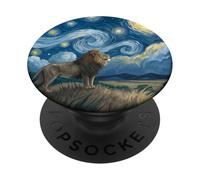 León bajo Cielo Estrellado Van Gogh Remolinos celestiales Arte África PopSockets PopGrip Adhesivo