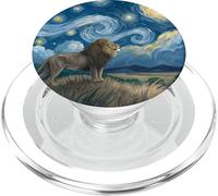 León bajo Cielo Estrellado Van Gogh Remolinos celestiales Arte África PopSockets PopGrip para MagSafe