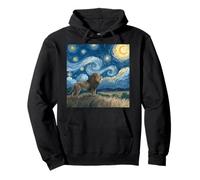 León bajo Cielo Estrellado Van Gogh Remolinos celestiales Arte África Sudadera con Capucha
