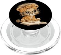 León bebé Libro Abierto Lectura Animal Amante gráfico Cachorro Redondo PopSockets PopGrip para MagSafe