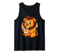 León Bebiendo Café Gráfico León Kawaii Anime Camiseta sin Mangas