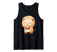 León Bebiendo té Boba Kawaii Lindo Divertido Camiseta sin Mangas