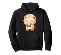 León Bebiendo té Boba Kawaii Lindo Divertido Sudadera con Capucha