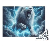 León Blanco Relámpagos Puzzle para Adultos Puzzle de 1000 Piezas Animal Fantasía Alivio Estrés Decoración 38x26cm/1000pcs