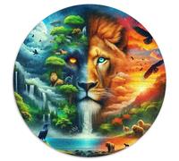 León Bosque Puzzle de 1000 Piezas Redondo Cartón Puzzle para Adultos Escena Fantasía Natural