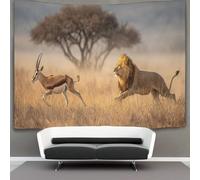 León cazando una gacela bajo un árbol Tapiz, Colgar En La Pared,tapices Estéticos,decoración De Habitación Para Dormitorio,sala De Estar,universidad,70cmx100cm