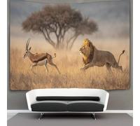 León cazando una gacela bajo un árbol Tapiz Para Colgar En La Pared Tapices Estéticos,decoración De Dormitorio, Sala De Estar,dormitorio 100cmx150cm