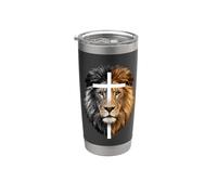 León con Jesús Cruz religión cristiana de Judá León Vaso térmico de acero inoxidable de doble pared