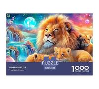 León con Sus crías en un Paisaje acuático mágico Puzzle De 1000 Piezas león Desafiante Y De Ingenio para Todas Las Edades 52x38cm/1000pcs