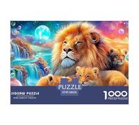 León con Sus crías en un Paisaje acuático mágico Puzzle De 1000 Piezas león Ideal para Hombres, Mujeres, Ancianos Y Mayores 38x26cm/1000pcs