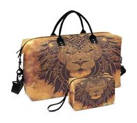LeóN De Dibujos Animados Fresco Bolsas de Viaje para Gimnasio, Bolso de Fin de Semana con Bolsa de Aseo para Niñas Hombres