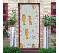 LeóN de Dibujos Animados Y Cebra Pegatina Autoadhesiva para Puerta - Papel Pintado Mural 77x200 cm Gris Impermeable y Removible, Pegatinas Decorativas para Baño, Cocina y Dormitorio