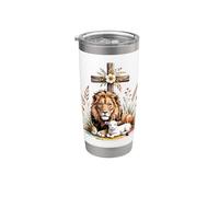 León de Judá Cordero de Dios Cruz Cristiana Símbolo de fe Vaso térmico de acero inoxidable de doble pared