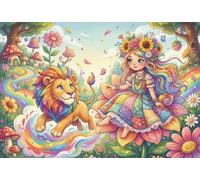 León de Niña Arcoíris Puzzle De Madera 500 Piezas Adultos Y Niños,Deco Pared,Regalo Ideal,Rompecabezas,Madera,14 Años+,Anti-estrés,Relax,Desafío,Reto,Educativo (52x38cm)