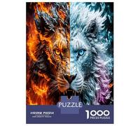 León Dividido Fuego y Hielo 1000 Piezas - Set De Puzzle Potencia de león Elemental Cartón Premium - Antiestrés Y Decoración, Regalo para Mujeres, Hombres Y Niños, Entrena Cerebro - 70x50cm/1000pcs