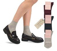 LEON D'ORO Calcetines acanalados con cachemira, calcetines de mujer de cachemir ligero, cálidos fabricados en Italia, ASS CLÁSICO 3 pares, Talla única