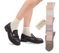 LEON D'ORO Calcetines acanalados con cachemira, calcetines de mujer de cachemir ligero, cálidos fabricados en Italia, ASS NATURAL 3 pares, Talla única