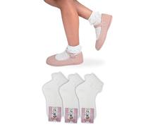 LEON D'ORO Calcetines blancos para niña, elegantes, de algodón ligero, 3 pares, para ceremonias de niña, fabricados en Italia, Color blanco., 26-29