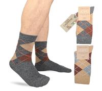 LEON D'ORO Calcetines de cachemira para hombre, calcetines de lana y cachemir térmicos de invierno, fabricados en Italia, idea de regalo de Navidad, ROMBO ASS2, 40-45