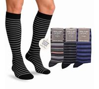 LEON D'ORO Calcetines de hombre de algodón largos ligeros de hilo de Escocia calcetines de verano lunares rayas fantasía Made in Italy, 3 pares a rayas, Talla única