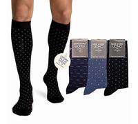 LEON D'ORO Calcetines de hombre de algodón largos ligeros de hilo de Escocia calcetines de verano lunares rayas fantasía Made in Italy, 3 pares de microfantasía, Talla única