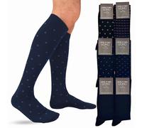 LEON D'ORO Calcetines de hombre largos de algodón hilo de Escocia puntera talón reforzados costuras planas Made in Italy, 6 Pares Azul Crav, Talla única