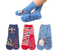 LEON D'ORO Calcetines de niño antideslizantes de algodón, 3 pares, calcetines para niño, ABS, escuela, casa, hinchables, fabricados en Italia, ASS2 3 PARES, 23-28