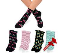 LEON D'ORO Calcetines mujer algodón sin elástico calcetines mujer cortos moda 4 pares de los cuales 1 regalo calcetines niña Made in Italy, PE ASS2, Talla única