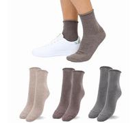LEON D'ORO Calcetines mujer sin elástico, calcetines mujer cálido algodón 3/6 pares calcetines cortos moda Made in Italy, 410-3 Pares Natural, Talla única