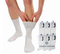 LEON D'ORO Calcetines sanitarios para hombre cálido algodón calcetines cortos para diabéticos 6 pares Made in Italy, BLANCO 6 PARES, 40-42